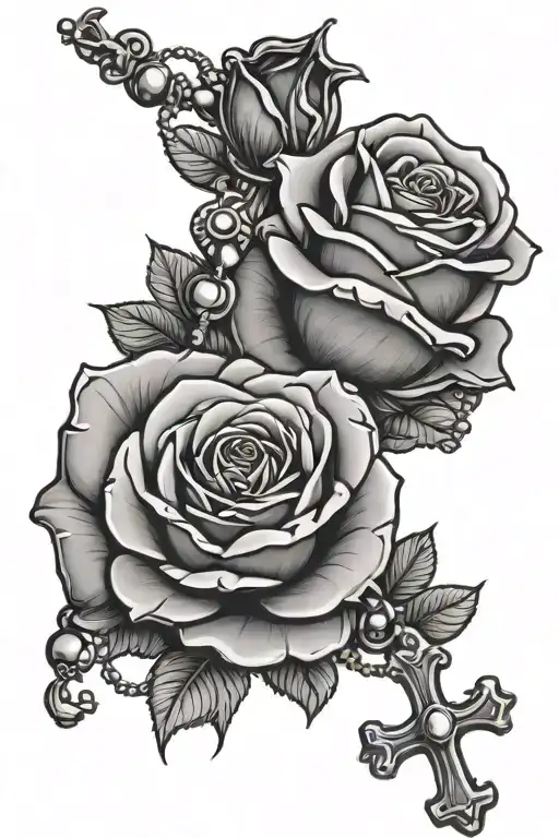 rose and rosary beads tattoo design idea