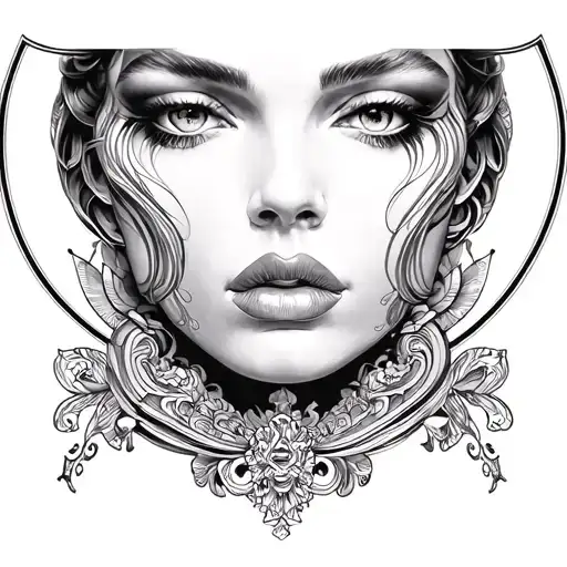 Versace pattern Tattoo half torso black-and-white tattoo design idea