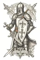 a Knight templar with script "deus vult" tattoo design idea