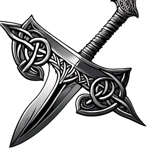 traditional dagger with Celtic knots tattoo design idea
