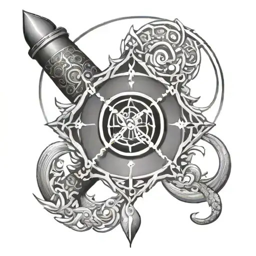 karma symbol with sanskrit shlok along with trishul damru on forearm tattoo design idea