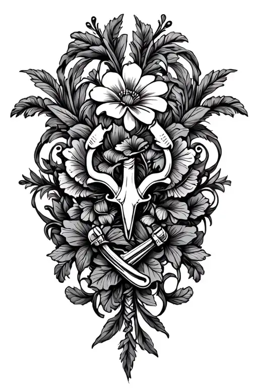 A vintage spurs design intertwined with intricate floral patterns tattoo design idea