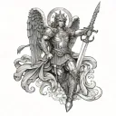 sT MIchael with large sword intertwined tattoo design idea