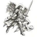 sT MIchael with large sword intertwined tattoo design idea
