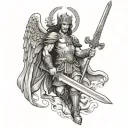 sT MIchael with large sword intertwined tattoo design idea