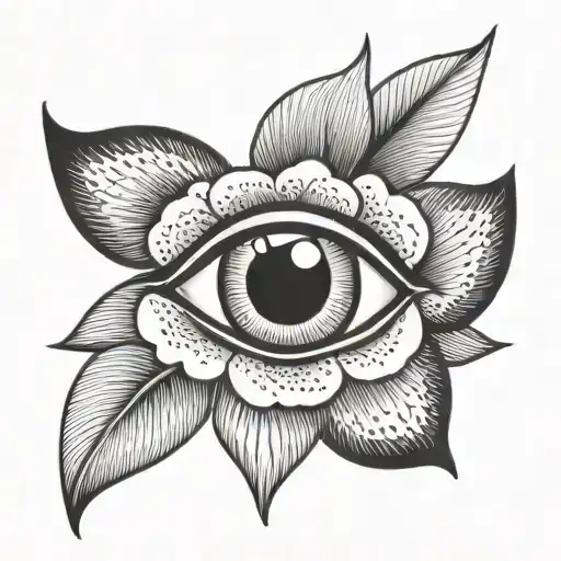 Flower with eyes in Picasso style with low detail tattoo design idea