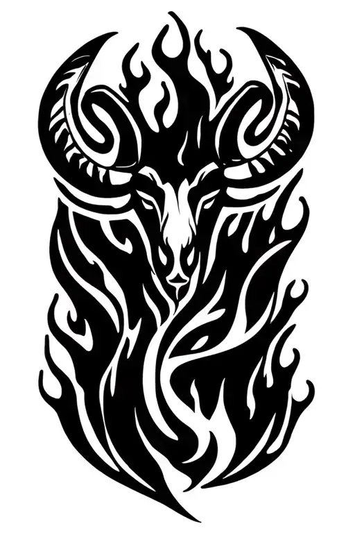 aries sign on fire flames tattoo design idea