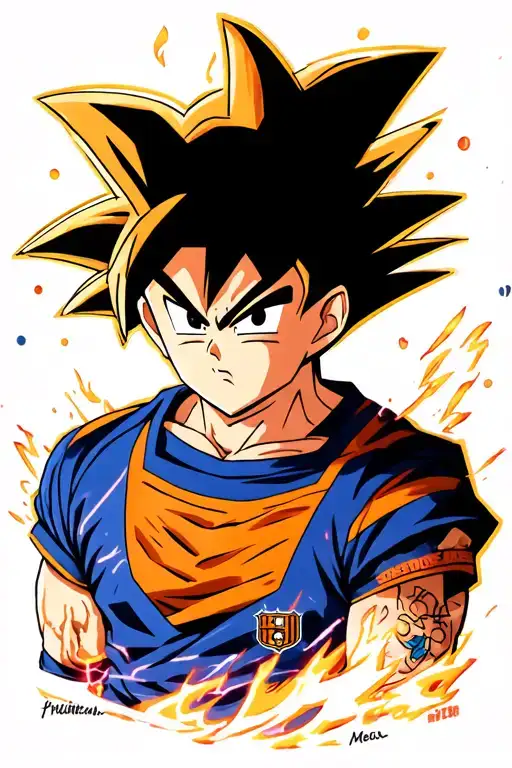 Goku on the shirt of Messi and with the ultra instinct tattoo design idea