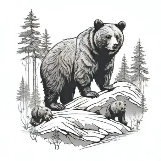 bear, forest; cubs, time tattoo design idea