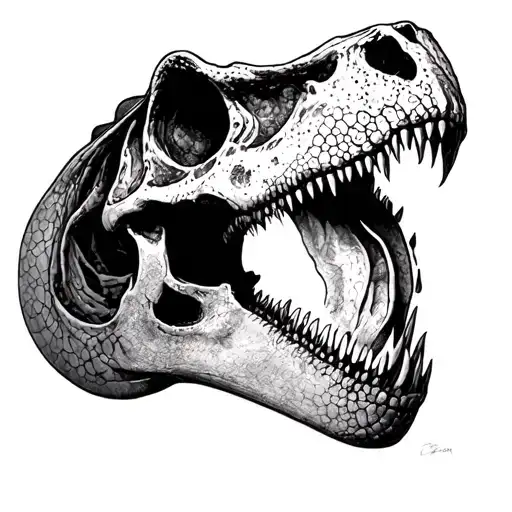 dinosaur skull and line work tattoo design idea