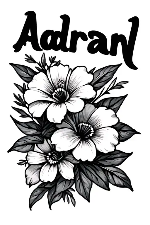 Mexican national flower and Guatemalan national flower surrounding the name Adrian tattoo design idea