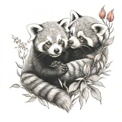 two red pandas in love  tattoo design idea