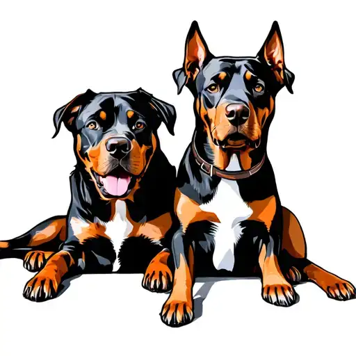 red dober man Dog and Rottweiler sitting together tattoo design idea