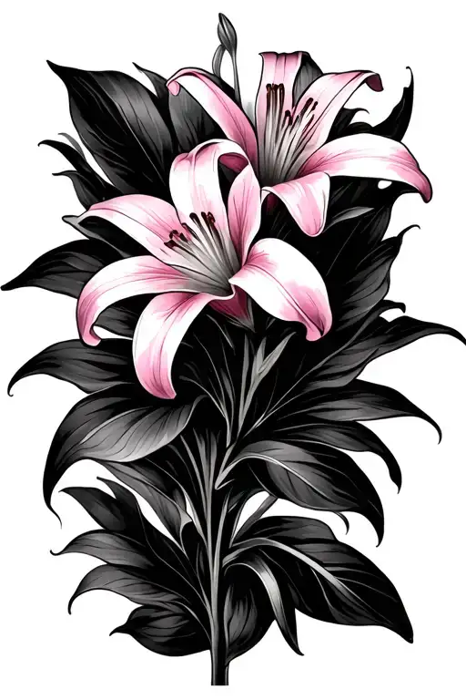 pink tiger Lily flower bouquet tattoo design idea