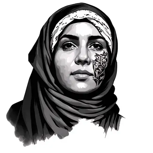 Palestinian women face wearing kuffiyeh tattoo design idea