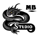 Old school tattoo logo design for 'MB Studio' featuring a coiled snake or classic dragon, bold black outlines only tattoo design idea