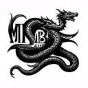 Old school tattoo logo design for 'MB Studio' featuring a coiled snake or classic dragon, bold black outlines only tattoo design idea