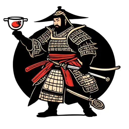 Upper arm (shoulder to elbow): Samurai figure: In traditional Japanese armor, in a respectful posture, holding a water j tattoo design idea