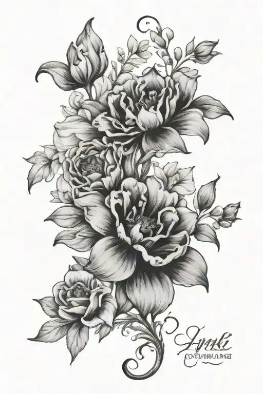 april, september and october birth flowers tattoo design idea