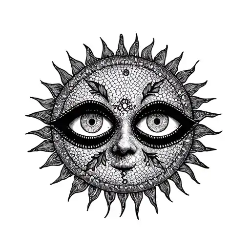 gothic sun with three eyes tattoo design idea