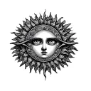 gothic sun with three eyes tattoo design idea
