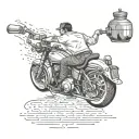Illustrate a bartender pouring a cocktail into a motorcycle gas tank, symbolizing fueling up for new adventures tattoo design idea