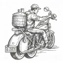 Illustrate a bartender pouring a cocktail into a motorcycle gas tank, symbolizing fueling up for new adventures tattoo design idea