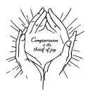 sistine chapel style hands with a quote in the middle "comparison is the thief of joy" in fine line tattoo design idea
