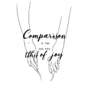 sistine chapel style hands with a quote in the middle "comparison is the thief of joy" in fine line tattoo design idea