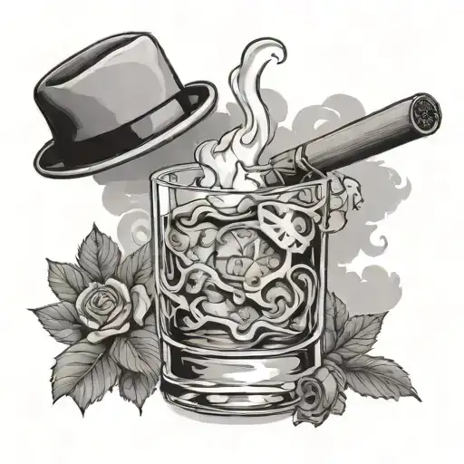 Whiskey And Cigar tattoo design idea