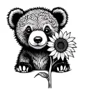 baby bear with sunflower tattoo design idea