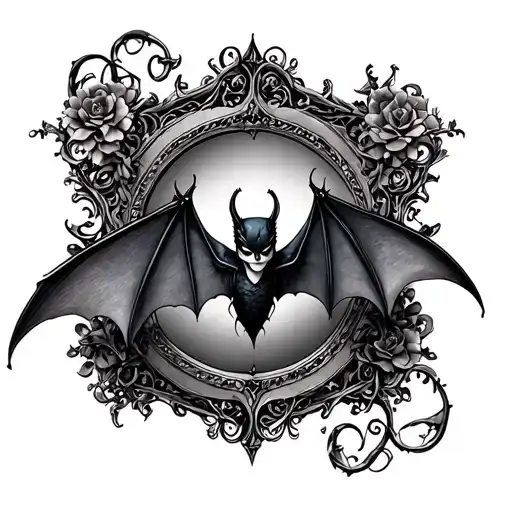 victorian frame, bat, fairytale, gothic tattoo design idea