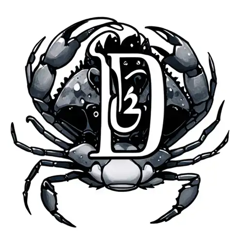 a small tattoo for a girl on forearm with a stylish D initial with Roman 1-2 and a cute little crab tattoo design idea
