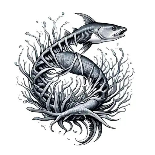 ocean life in my dna strand tattoo design idea