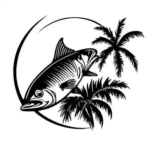 Barracuda . palm tree silhouette .cuba tattoo design idea