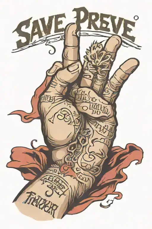 torn skin on hand inscription save and preserve tattoo design idea