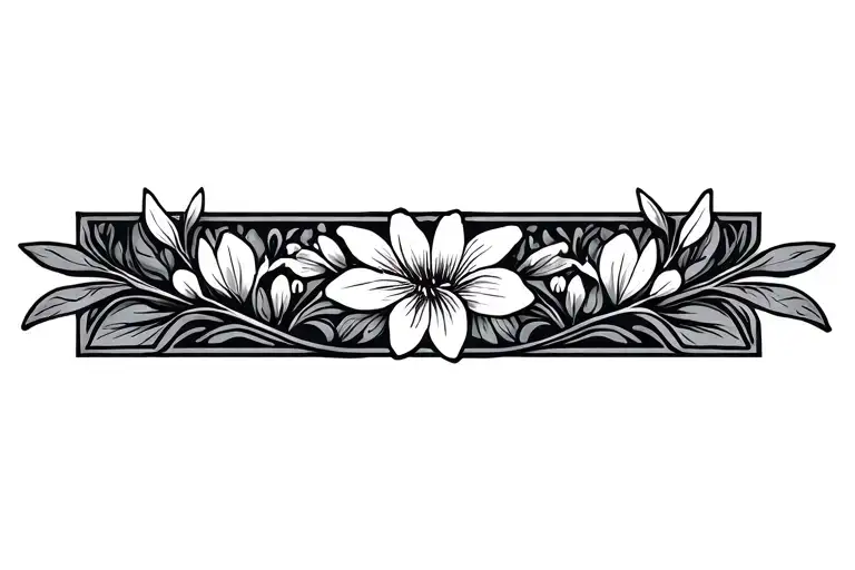 Floral Vertical Armband Tattoo With snowdrop flowers. polynesian linework outline rectangle. Frozen Themed  tattoo design idea