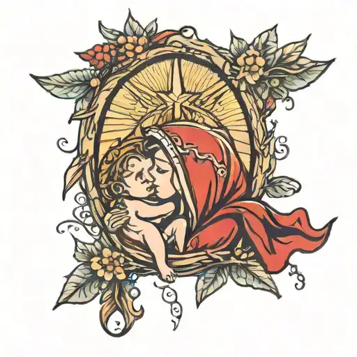 baby jesus in a manger tattoo design idea