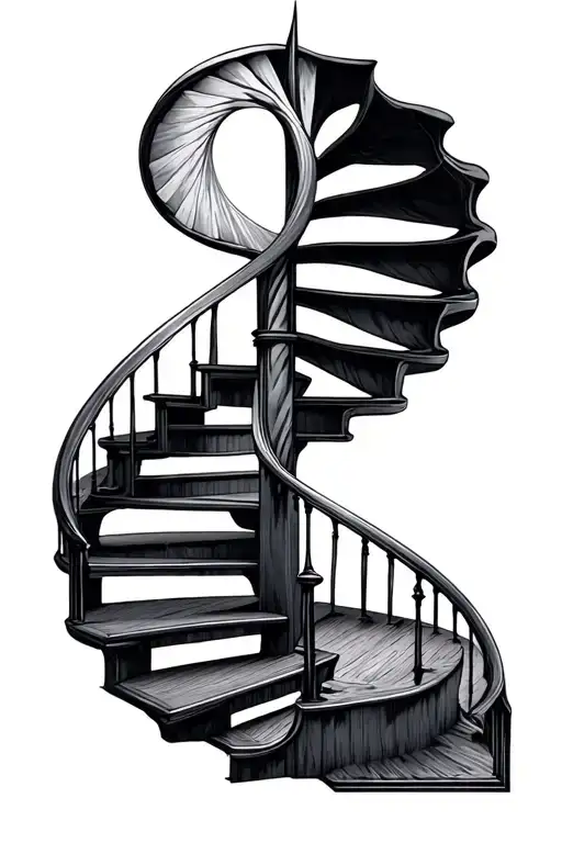 spiral stair case with golden ratio symbol intertwined tattoo design idea