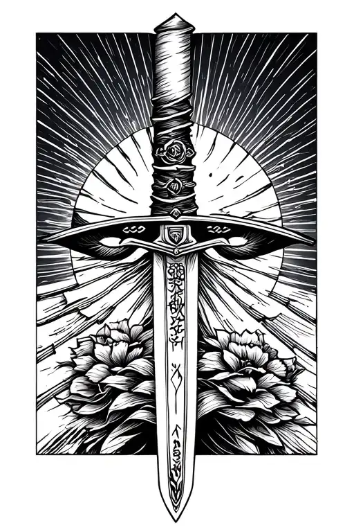 samurai sword sun shining tattoo design idea