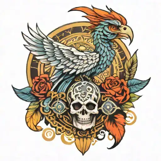 Phoenix, skull and snake, Egyptian, third eye surrounded tattoo design idea