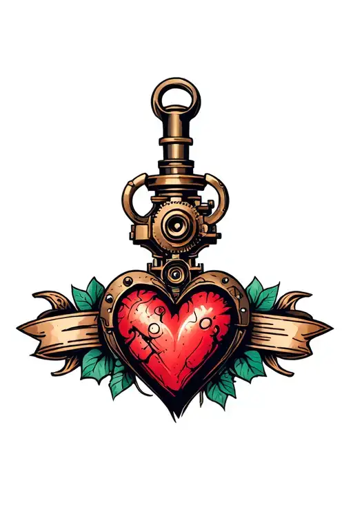 steampunk heart tattoo design idea