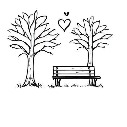 Park bench next to a tree with 2 hearts above  tattoo design idea