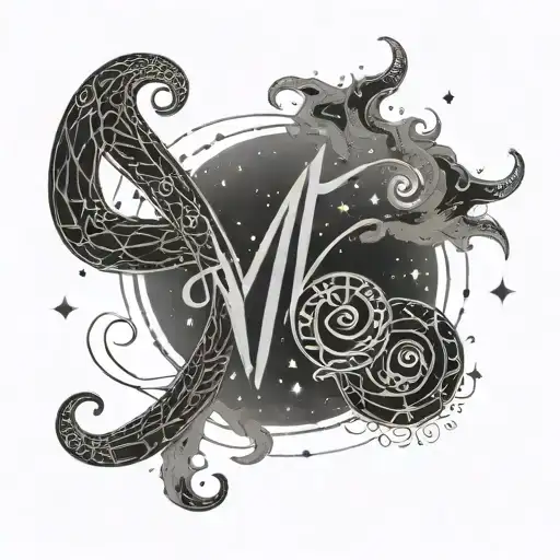 Mike's name in Baybayin script surrounded by Aries constellation elements tattoo design idea