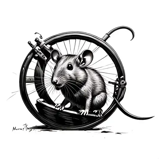 1. "The Corporate Mouswheel" Style: BlackWork / Surrealist Description: A Mouse with Fact and tie running inside U tattoo design idea