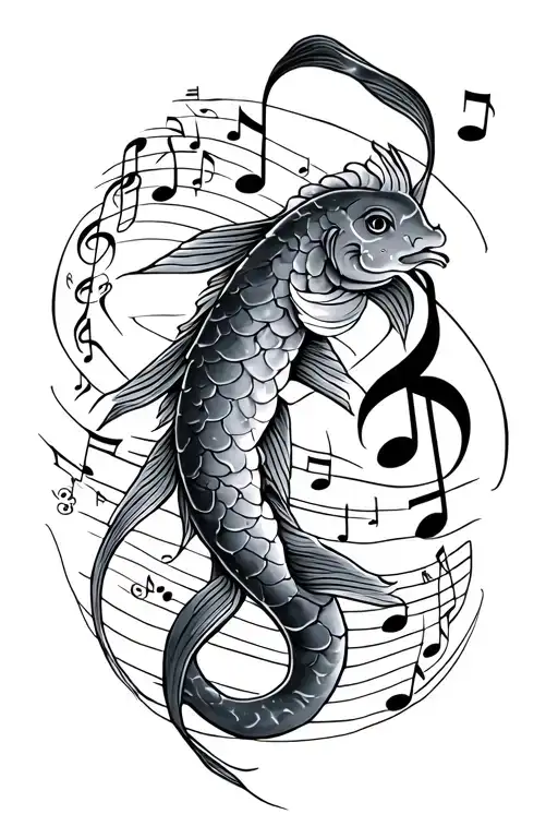 Pisces and music notes tattoo design idea