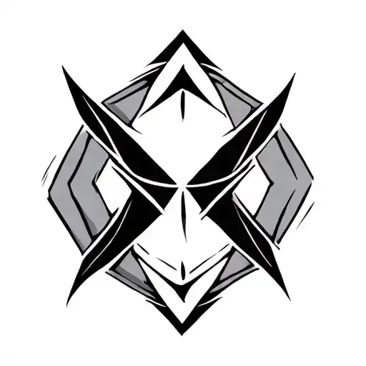 Minimalistic black and gray Viking tattoo design. Central Valknut symbol with bold geometric lines, surrounded by Elder  tattoo design idea