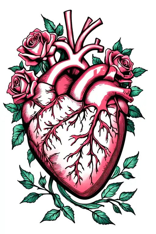 abstract heart with roses intertwined representing heart surgery tattoo design idea