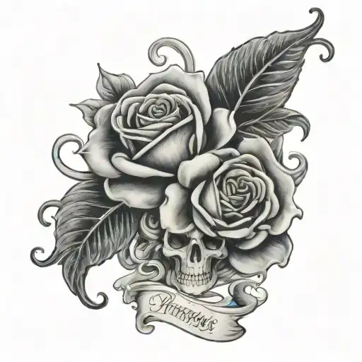 black and dead roses with the text "My Princess Josephine" bold gothic style tattoo design idea