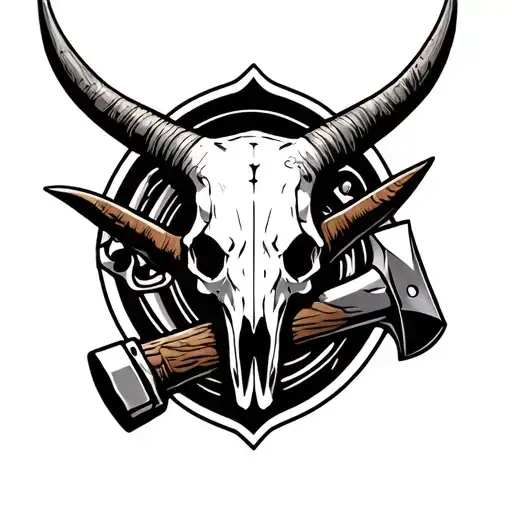 guns, knives, longhorn skull, hammer tattoo design idea